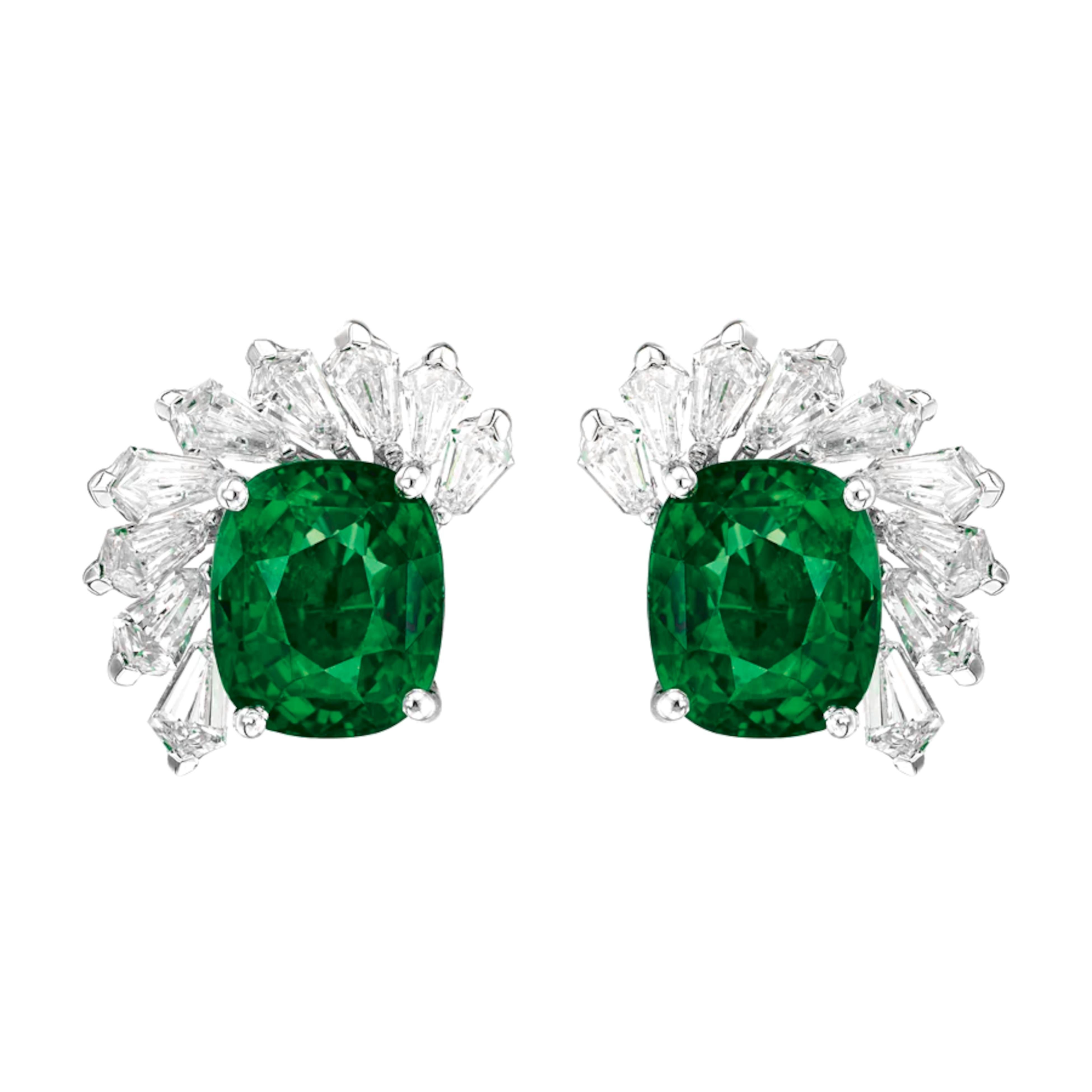 Contemporary Cecile Blake 8 Carat Green Emerald Diamond Earrings For Sale