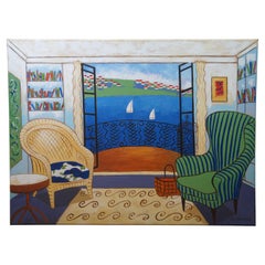 Cecile Broz Rose Aimee Guite Open Window II Sailboat View Oil Painting 48" Cecile Broz Rose Aimee Guite Open Window II Sailboat View Oil Painting 48"