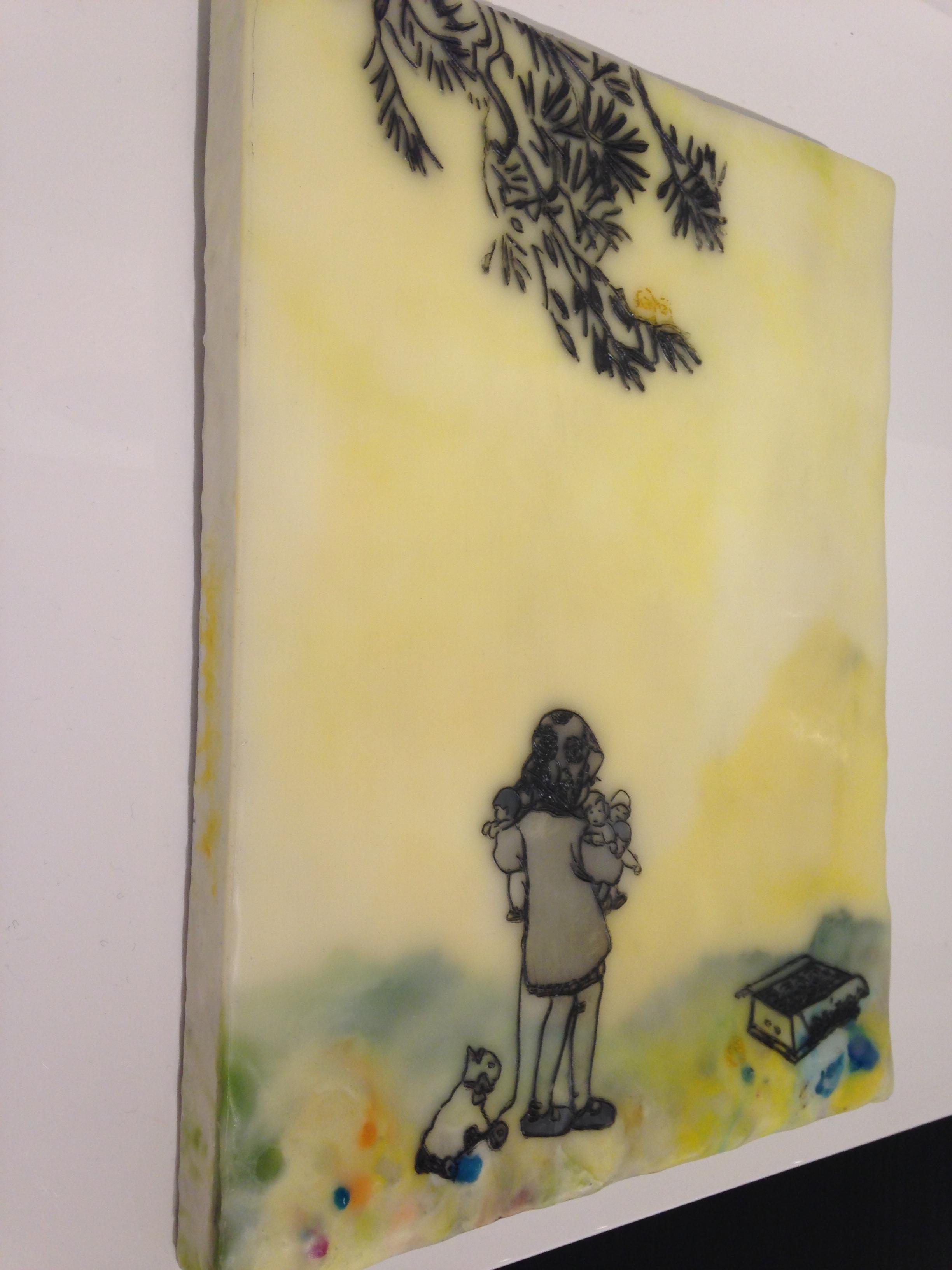 Chocolate-Chocolate-ChiKuLek, Yellow Encaustic Landscape, Child with Toys, Blue 1