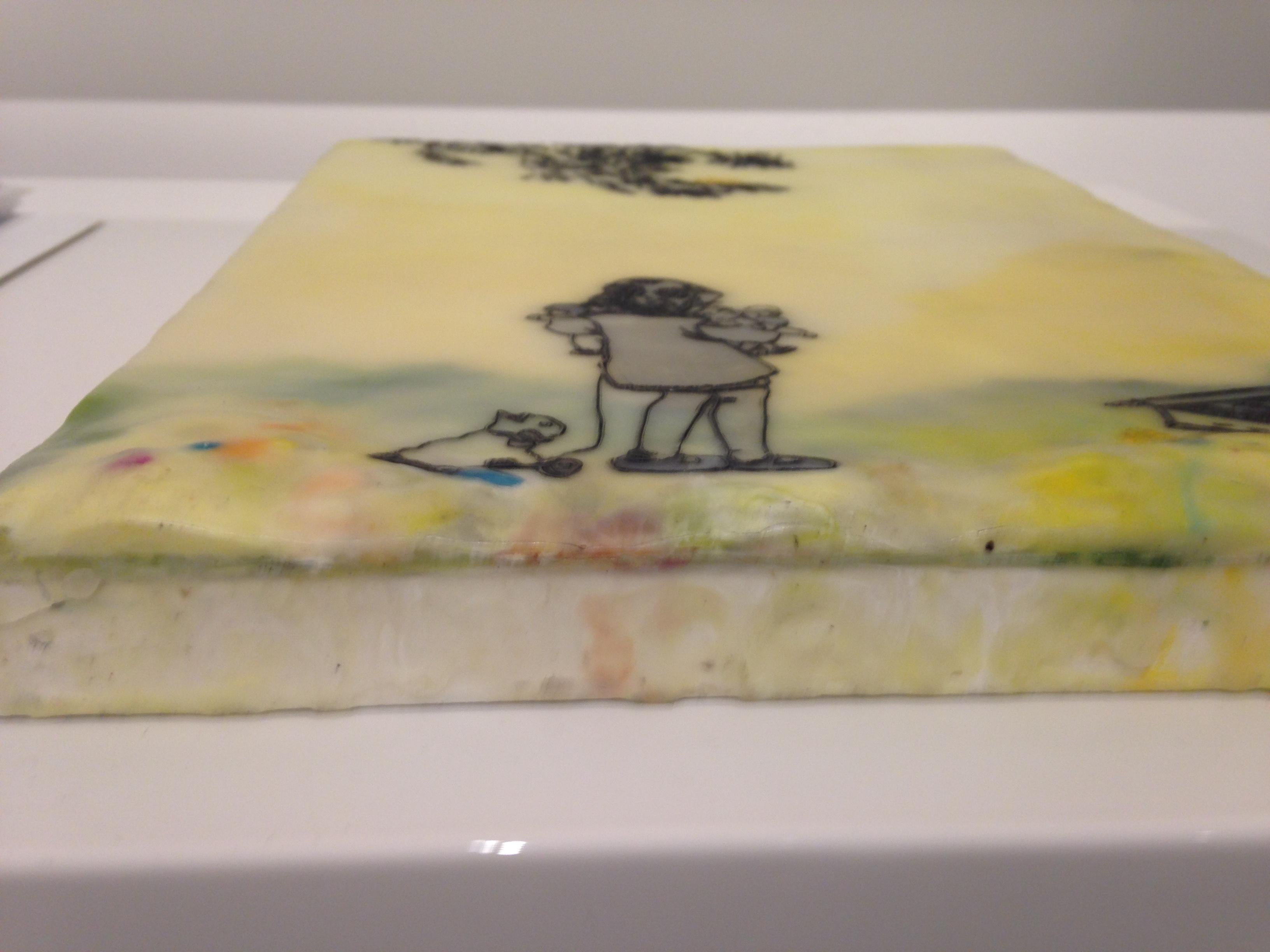 Chocolate-Chocolate-ChiKuLek, Yellow Encaustic Landscape, Child with Toys, Blue 2