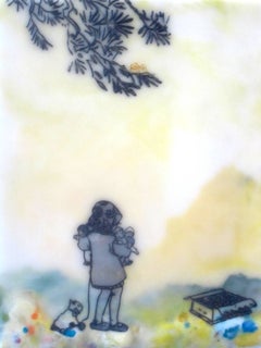 Chocolate-Chocolate-ChiKuLek, Yellow Encaustic Landscape, Child with Toys, Blue