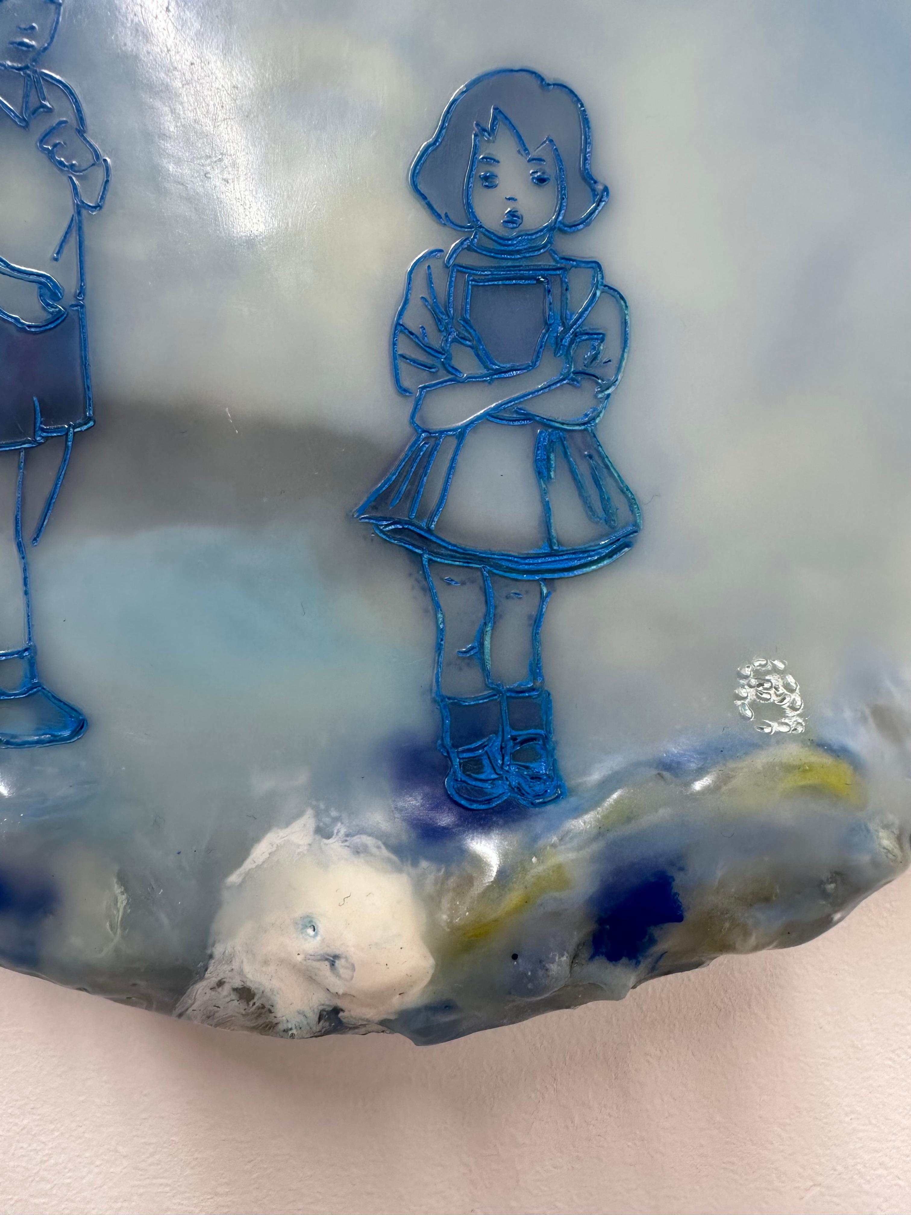 Close To My Heart In Blue - Enkaustik-Landschaft Kinder Blätter Baum, 2021 im Angebot 2