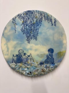 Different Needs In Blue, Children, Girls, Small Dogs, Tree, Sky Blue, Yellow