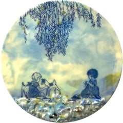 Different Needs In Blue, Children, Girls, Small Dogs, Tree, Sky Blue, Yellow