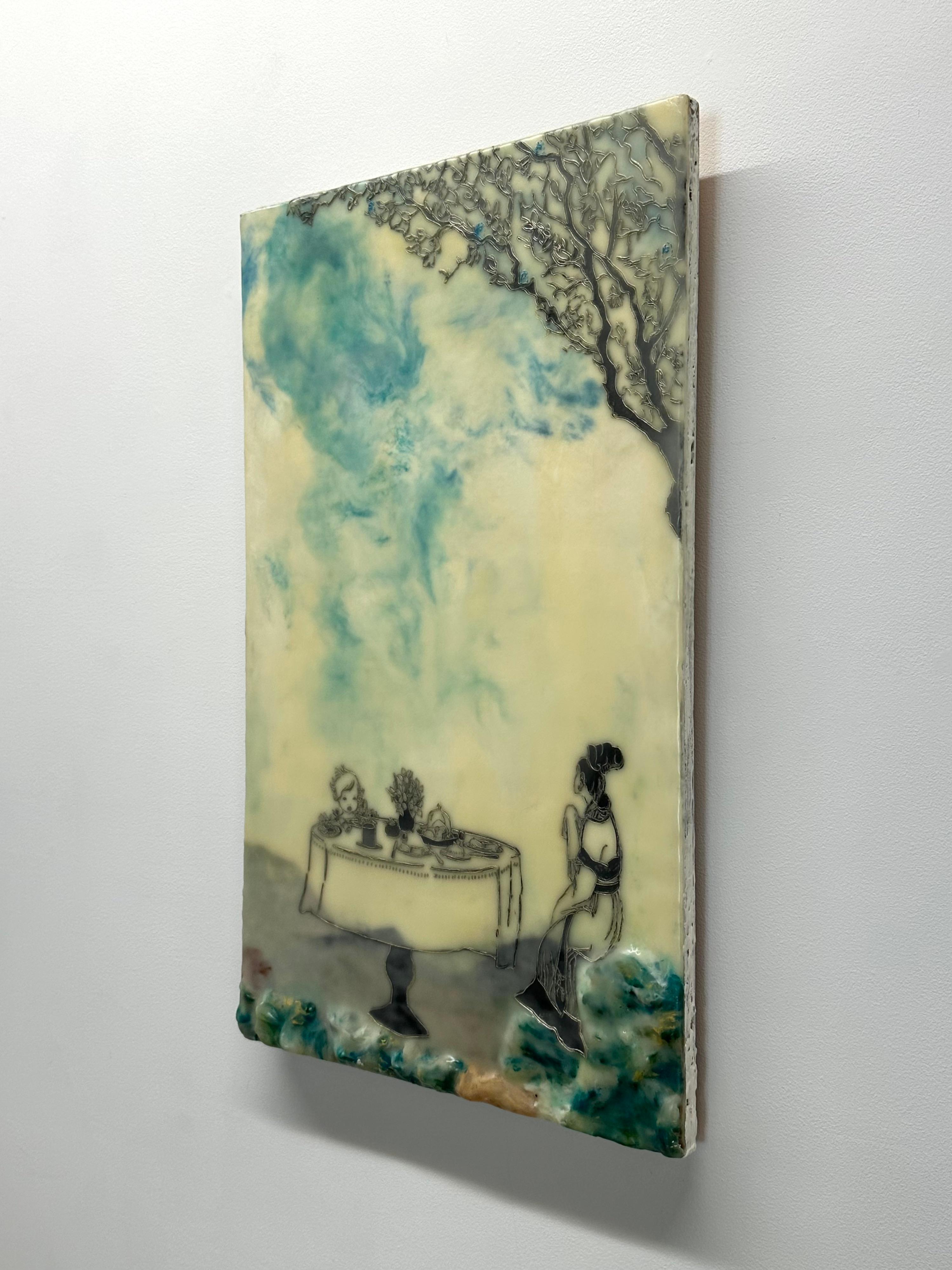 Making Room - Encáustica Paisaje Figura Mesa Niño Naturaleza muerta Árbol, 2016 en venta 10