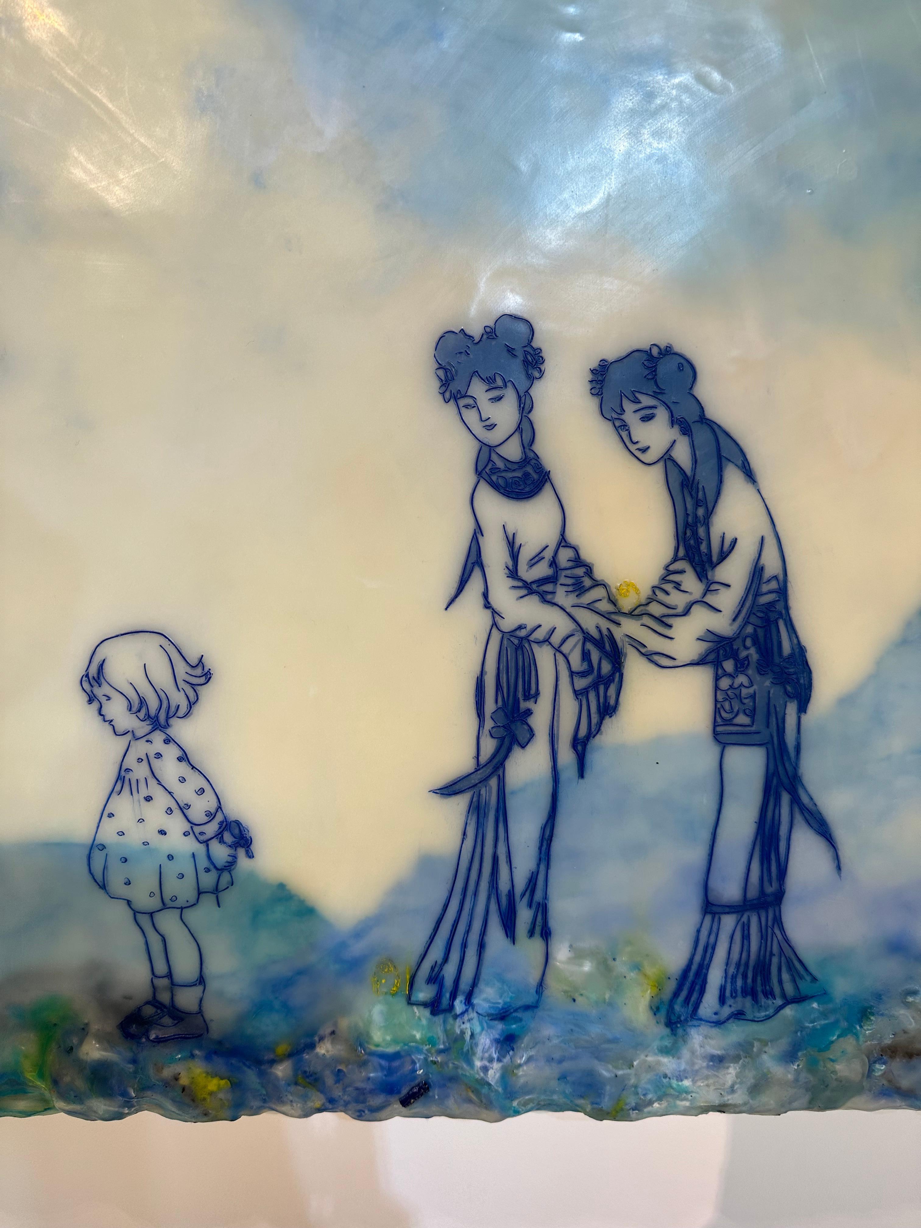 Nada Extraño Nothing Strange - Paesaggio figurativo contemporaneo ad encausto, 2024 - Figurative Painting Grigio di Cecile Chong