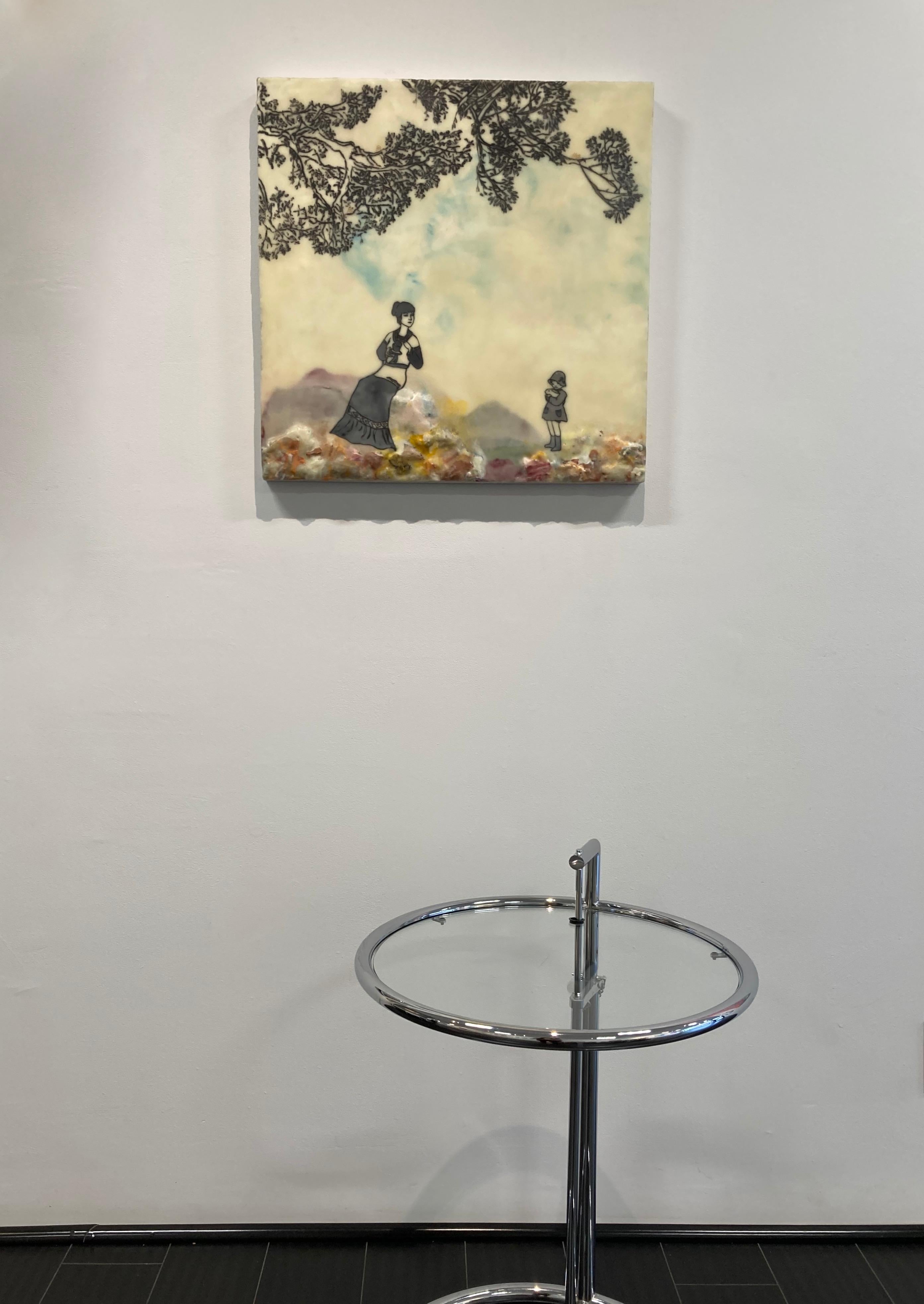 Open Seating - Encaustic Landscape Figures Mutter und Kind Blau Gelb, 2015 im Angebot 7