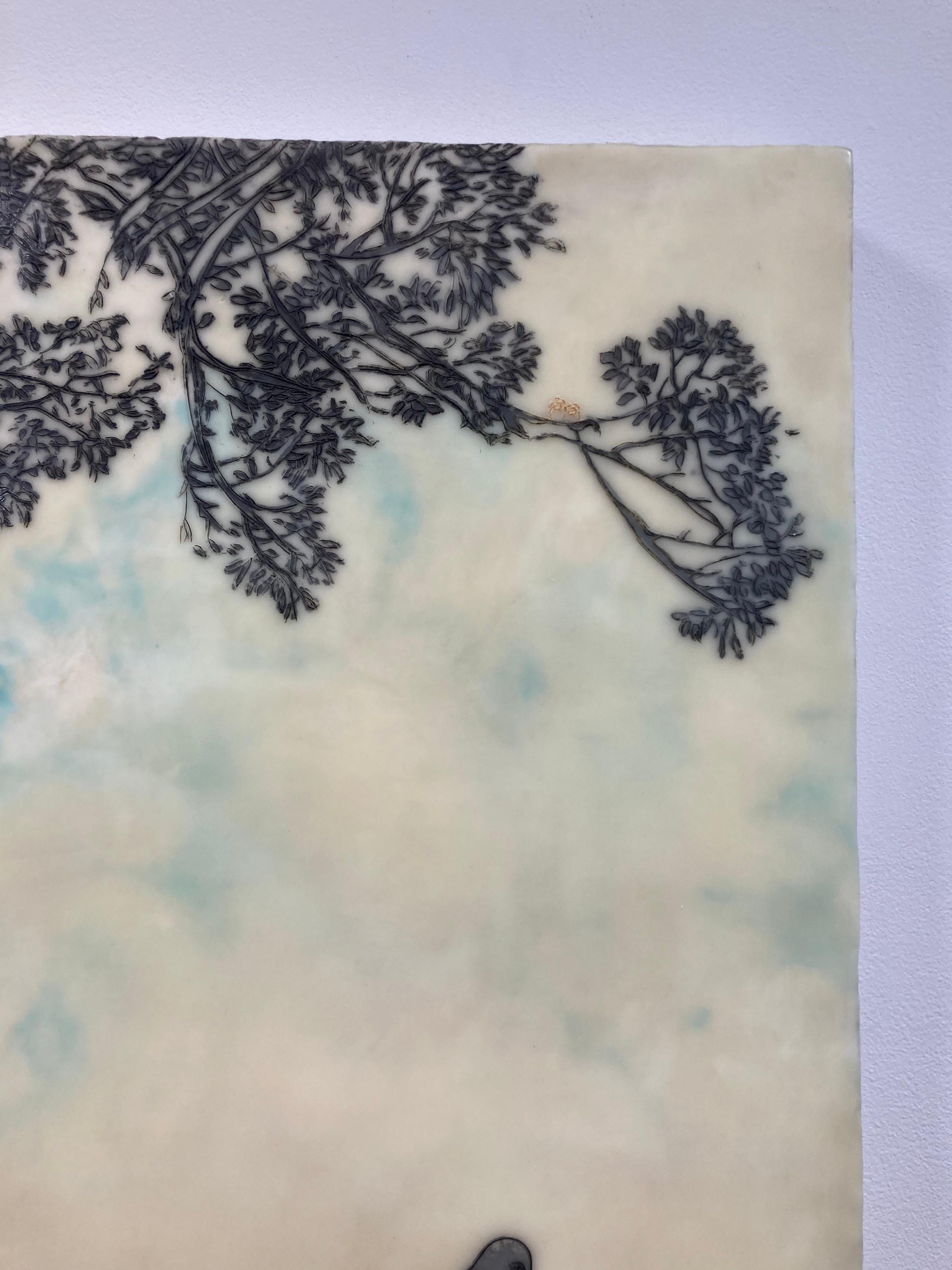 Open Seating - Encaustic Landscape Figures Mutter und Kind Blau Gelb, 2015 im Angebot 2