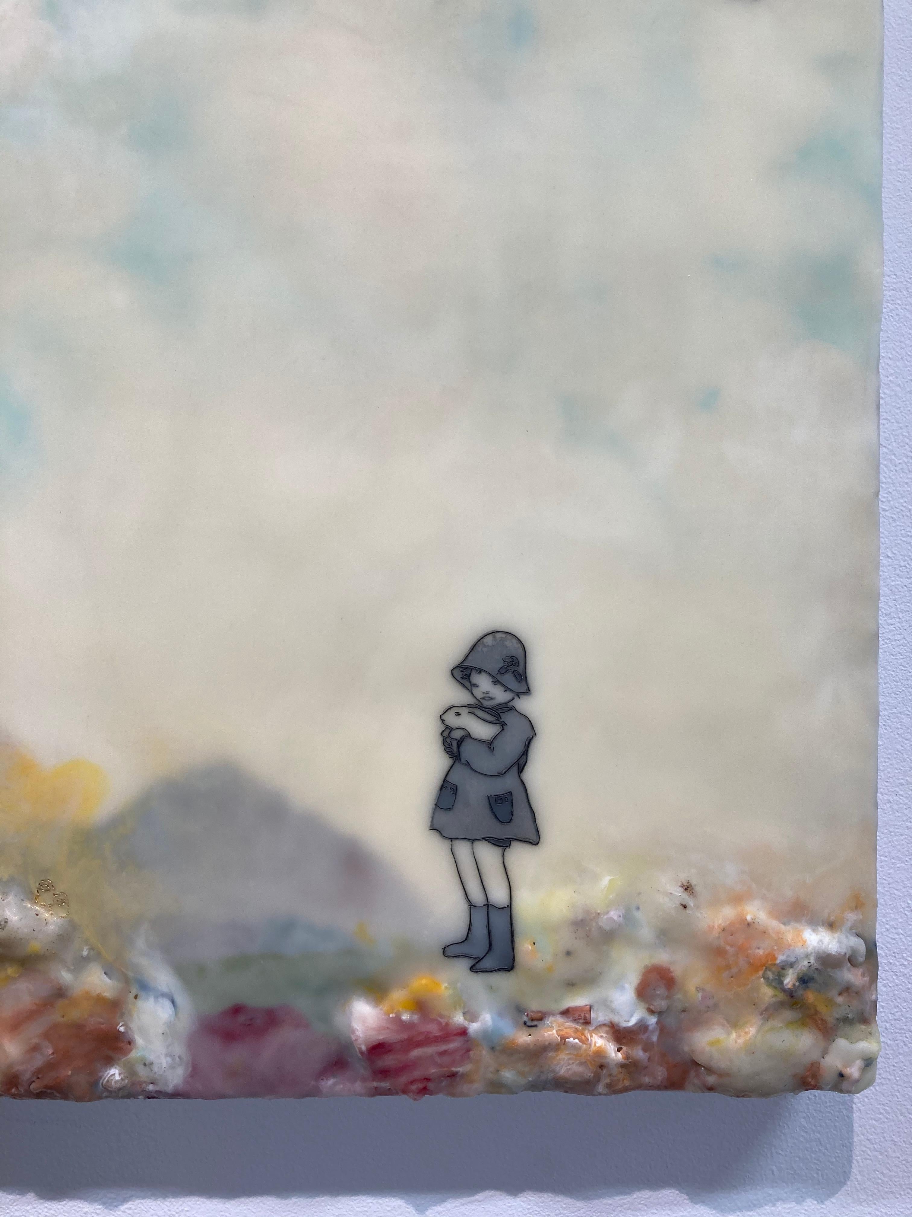 Open Seating - Encaustic Landscape Figures Mutter und Kind Blau Gelb, 2015 im Angebot 3