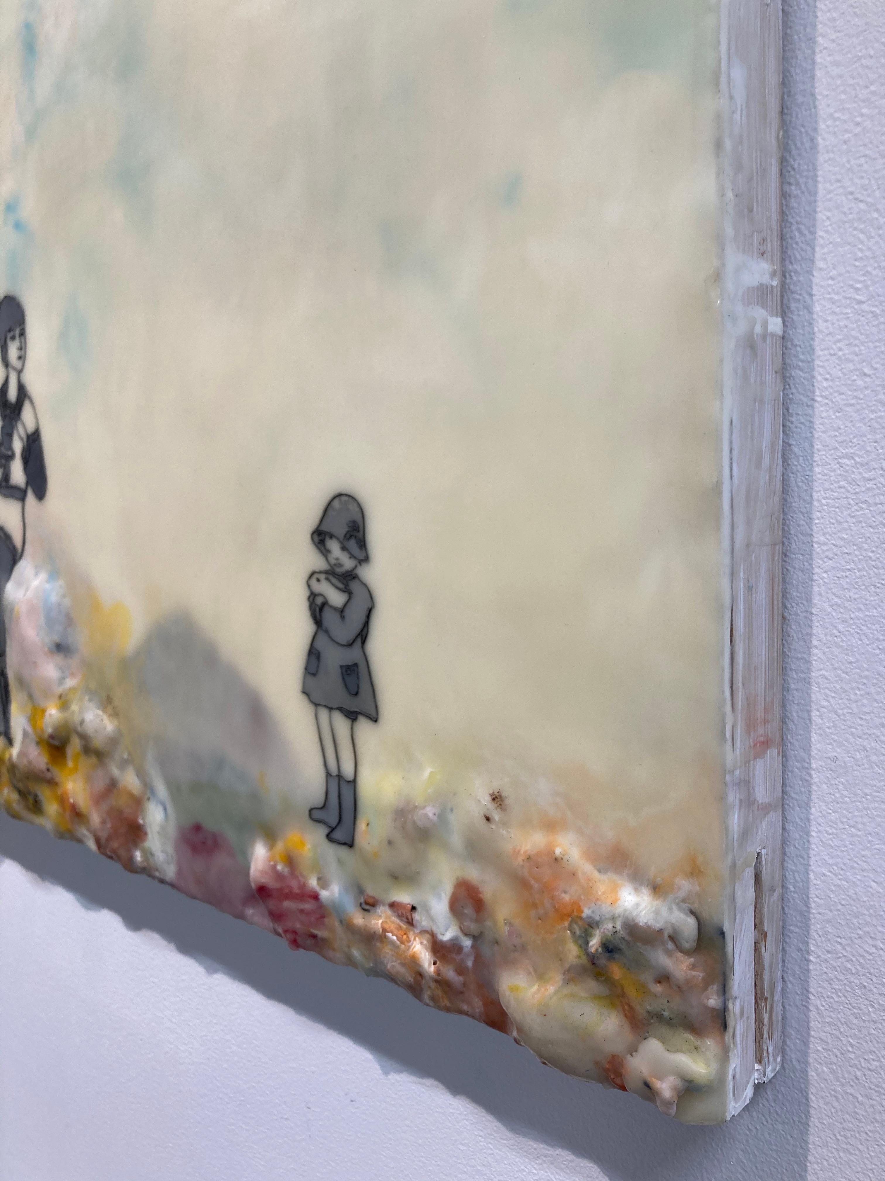 Open Seating - Encaustic Landscape Figures Mutter und Kind Blau Gelb, 2015 im Angebot 4