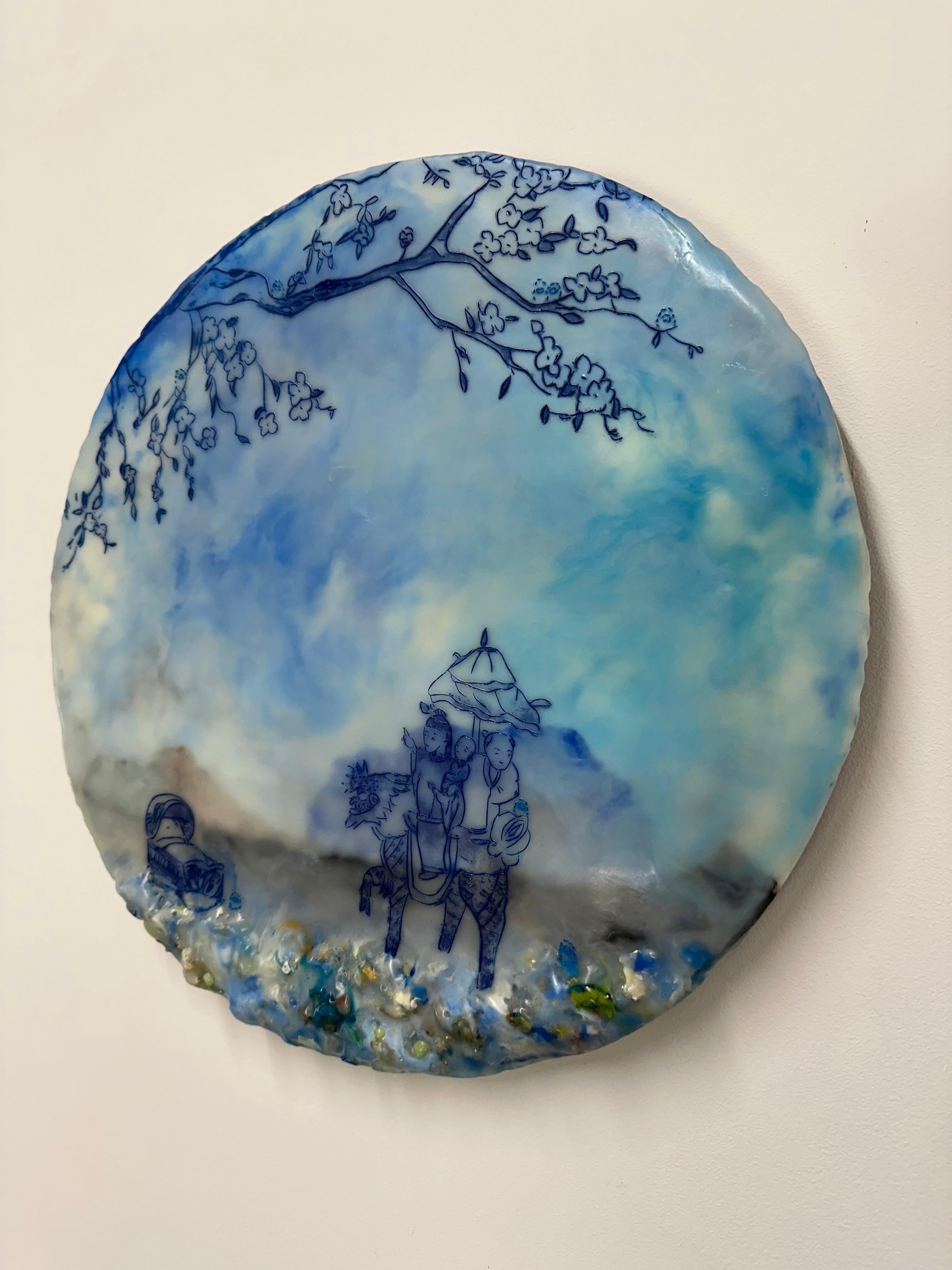 Area di sosta in blu, bambini che cavalcano animali, culla, alberi in vendita 8