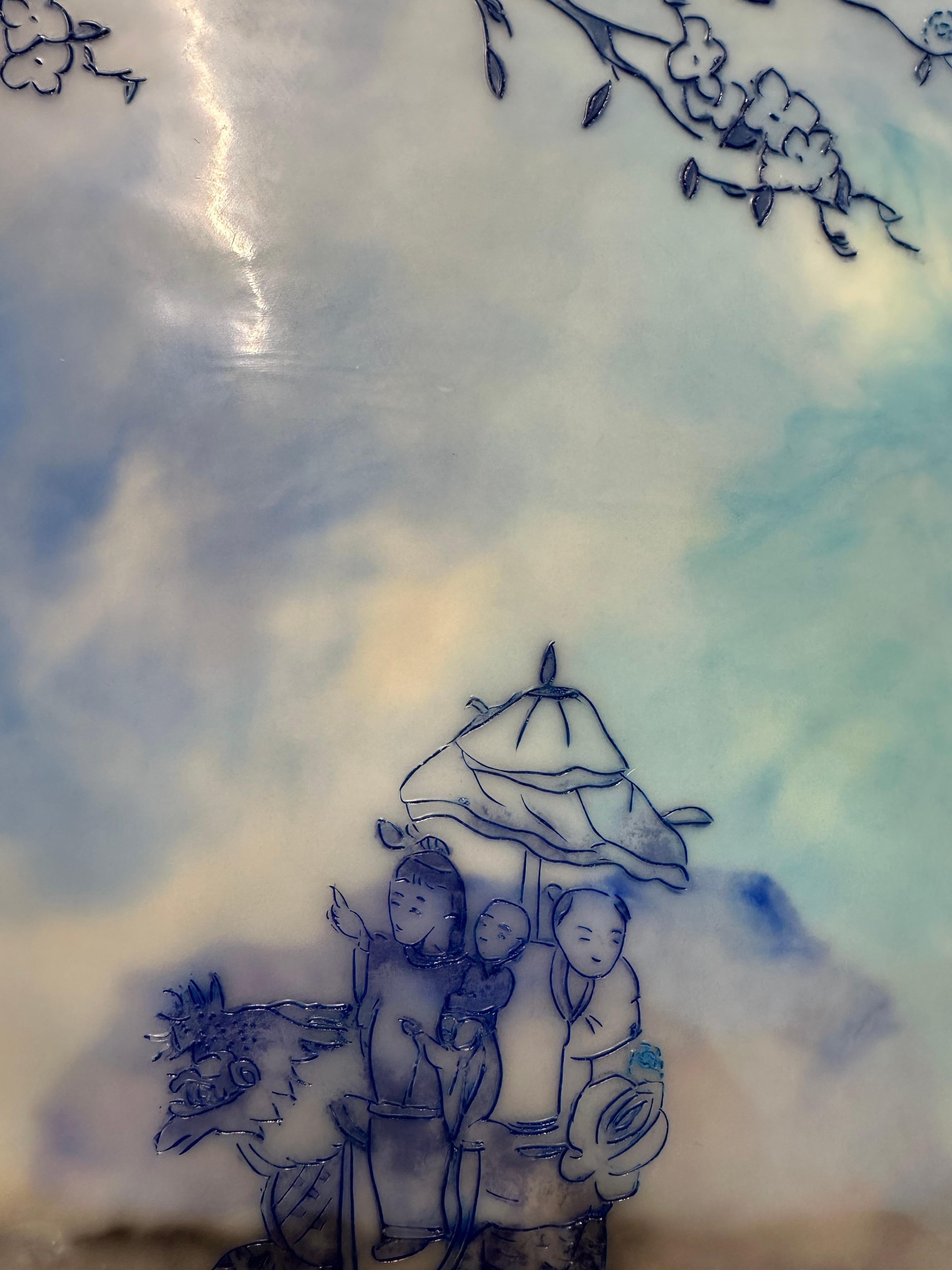 Area di sosta in blu, bambini che cavalcano animali, culla, alberi in vendita 3