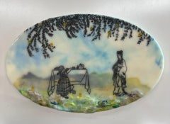 Self Service - Child Female Figure Table Trees Sky Blue Green Yellow Oval, 2021