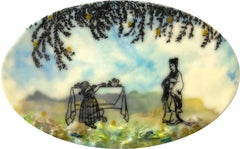 Self Service - Bambino Figura femminile Alberi da tavolo Blu cielo Verde Giallo Ovale, 2021