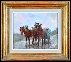 Horses Pulling Hay - Belgian Post-Impressionist Oil on Board Painting