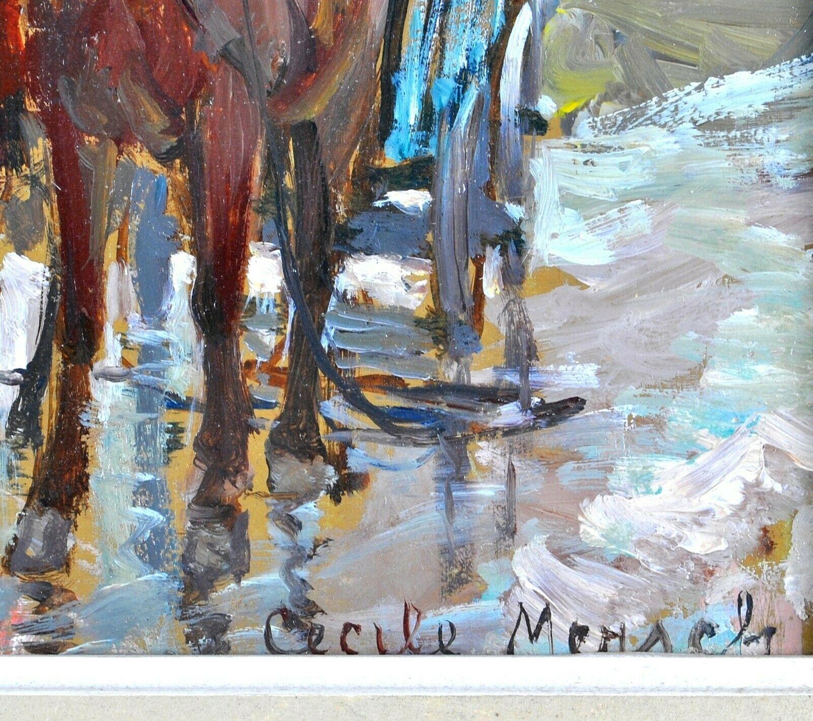 Horses Pulling Hay - Belgian Post-Impressionist Oil on Board Painting 1