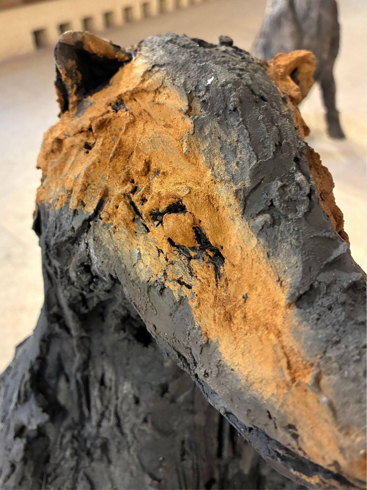 Badger by Cécile Raynal - Animal smoke-fired stoneware sculpture, fable, clay For Sale 12