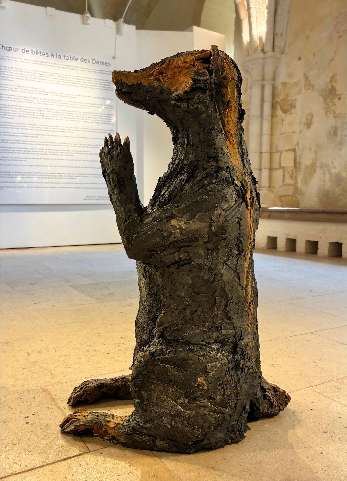 Badger by Cécile Raynal - Animal smoke-fired stoneware sculpture, fable, clay For Sale 4