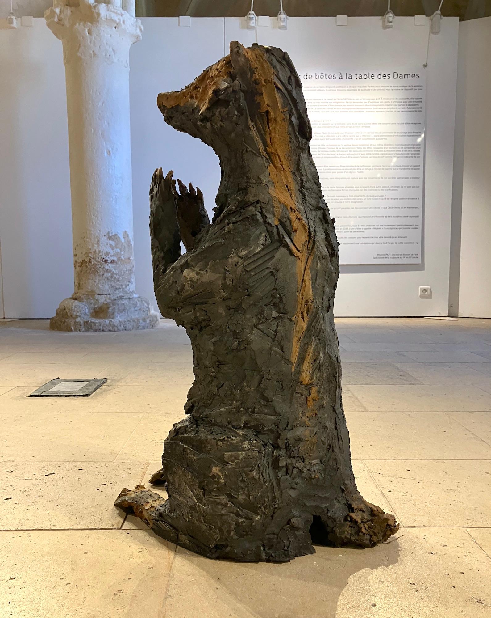 Badger by Cécile Raynal - Animal smoke-fired stoneware sculpture, fable, clay For Sale 5
