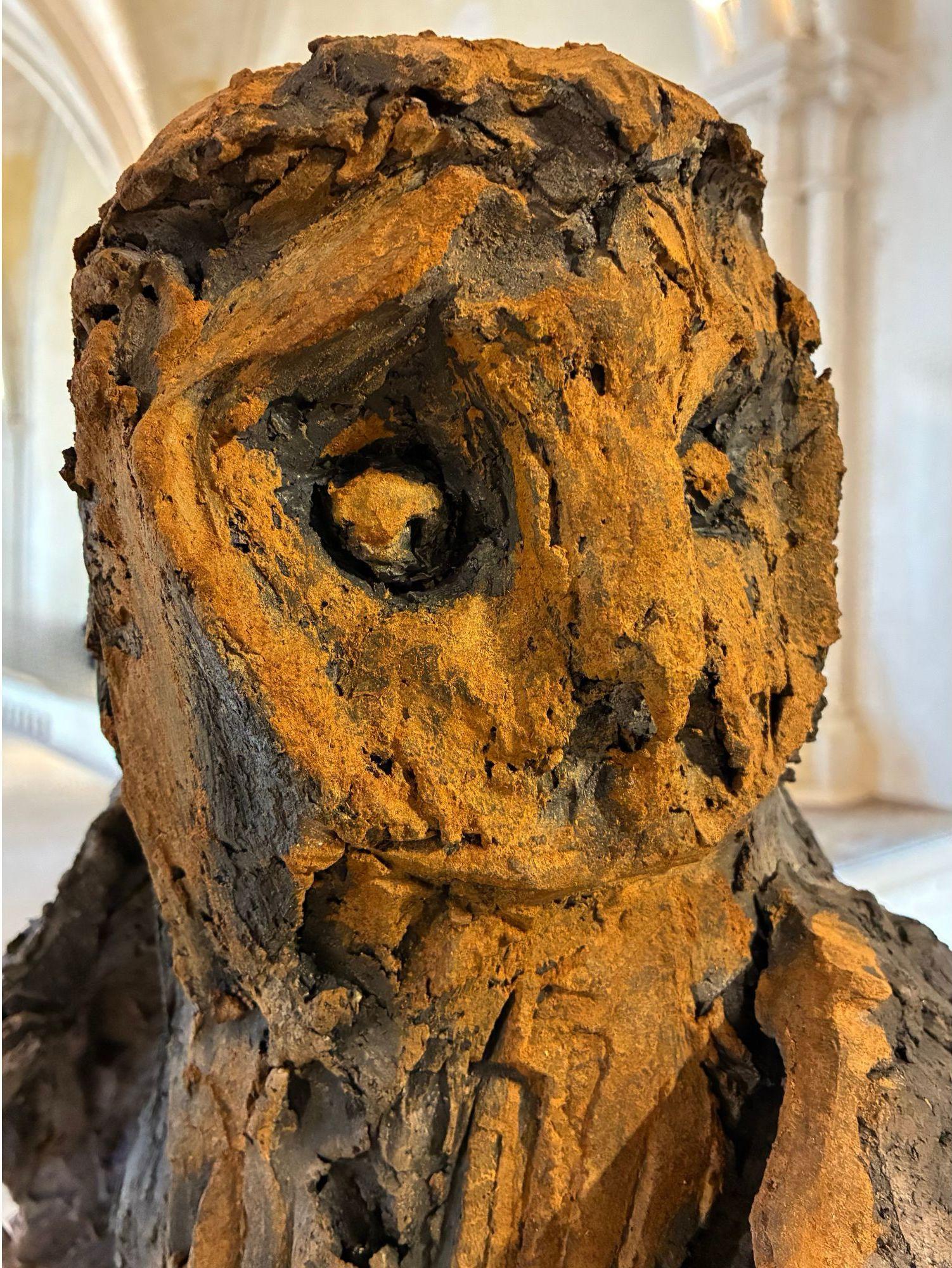 Barbagianni di Cécile Raynal - Scultura animale in gres cotto a fumo, favola, argilla in vendita 4