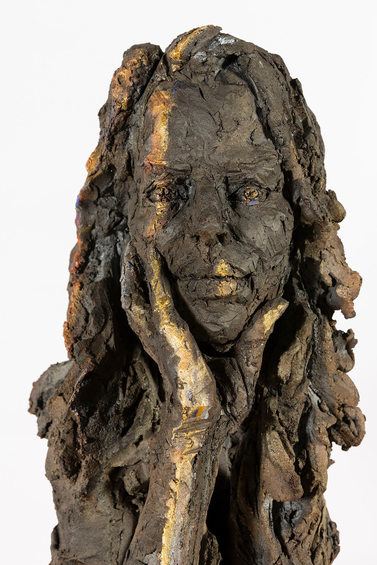 Belle au bois… Aurore by Cécile Raynal - Stoneware sculpture, female bust, dream