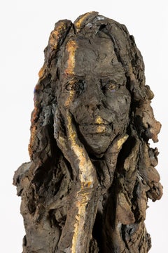 Belle au bois… Aurore by Cécile Raynal - Stoneware sculpture, female bust, dream