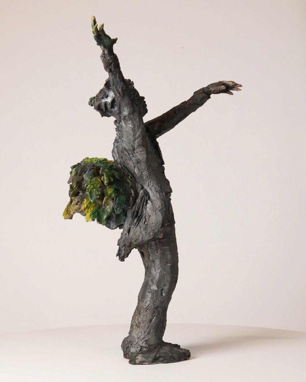 Birdcatcher by Cécile Raynal - Standing male figure, ceramic sculpture For Sale 1