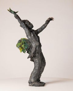 Birdcatcher by Cécile Raynal - Standing male figure, ceramic sculpture