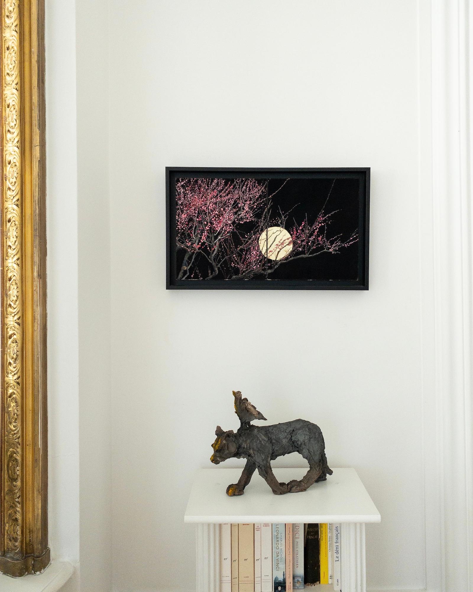 Gato/pájaro de Cécile Raynal - Escultura figurativa animal de arenisca cocida al humo en venta 5