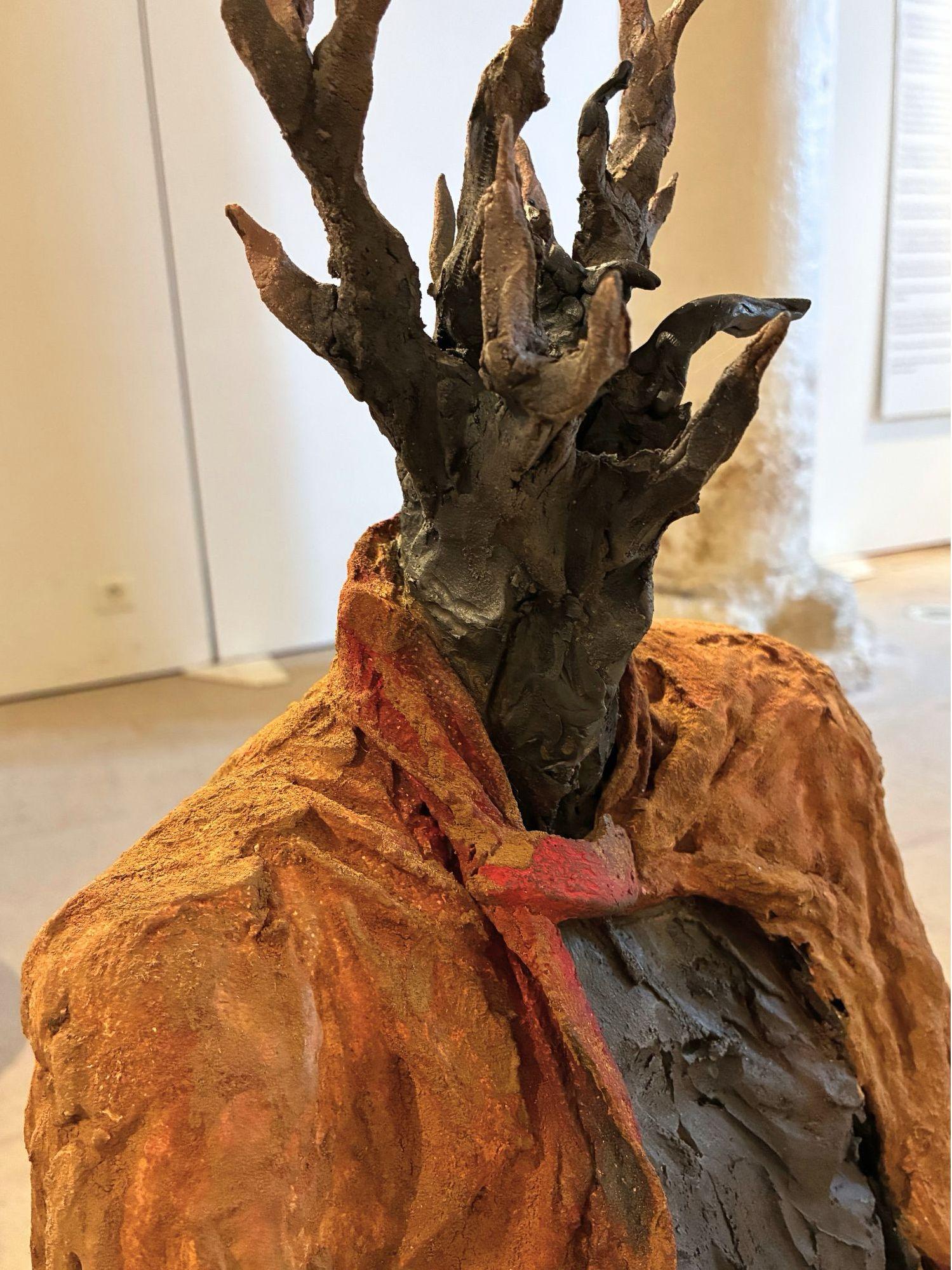 Cephalophore by Cécile Raynal - Animal smoke-fired stoneware sculpture, fable For Sale 11