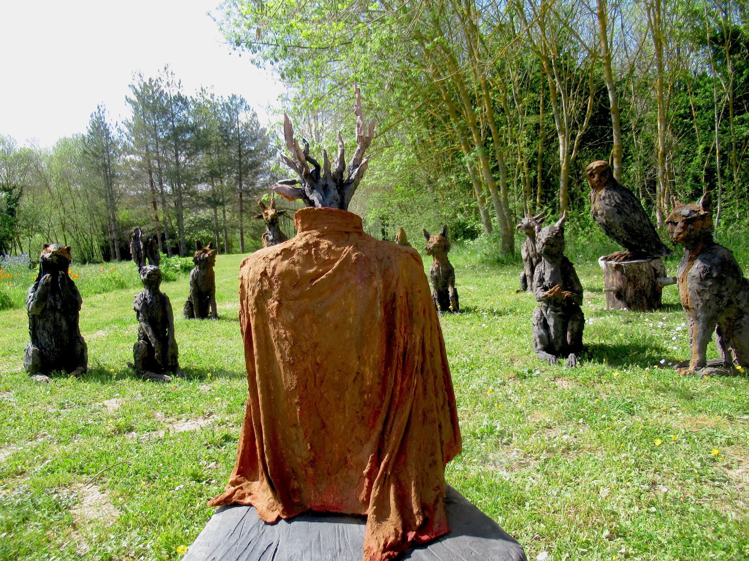 Cephalophore by Cécile Raynal - Animal smoke-fired stoneware sculpture, fable For Sale 14