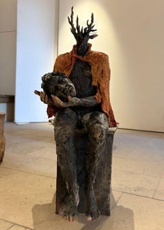 Céphalophore de Cécile Raynal - Sculpture animalière en grès fumé, fable