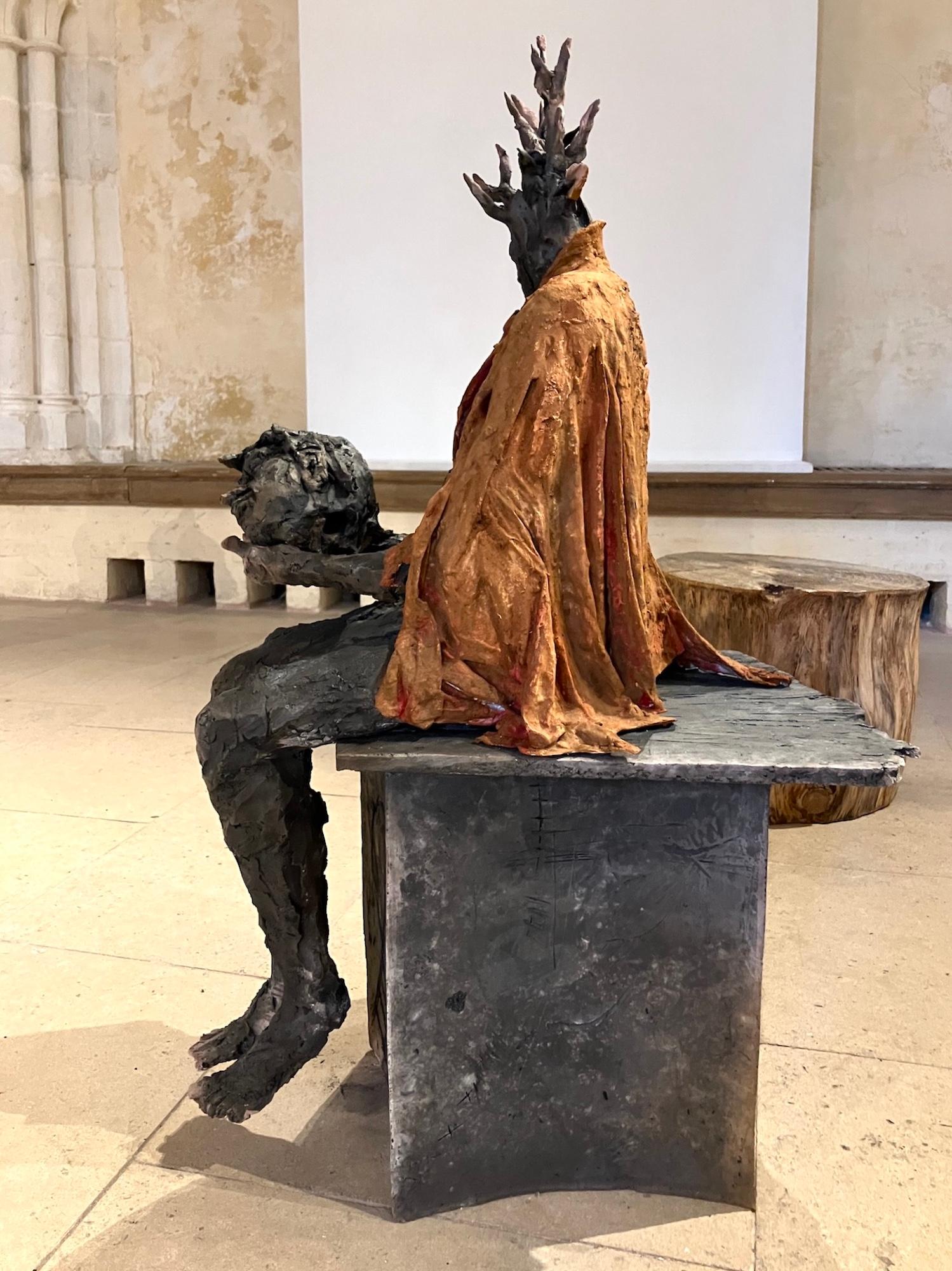 Cephalophore by Cécile Raynal - Animal smoke-fired stoneware sculpture, fable For Sale 3