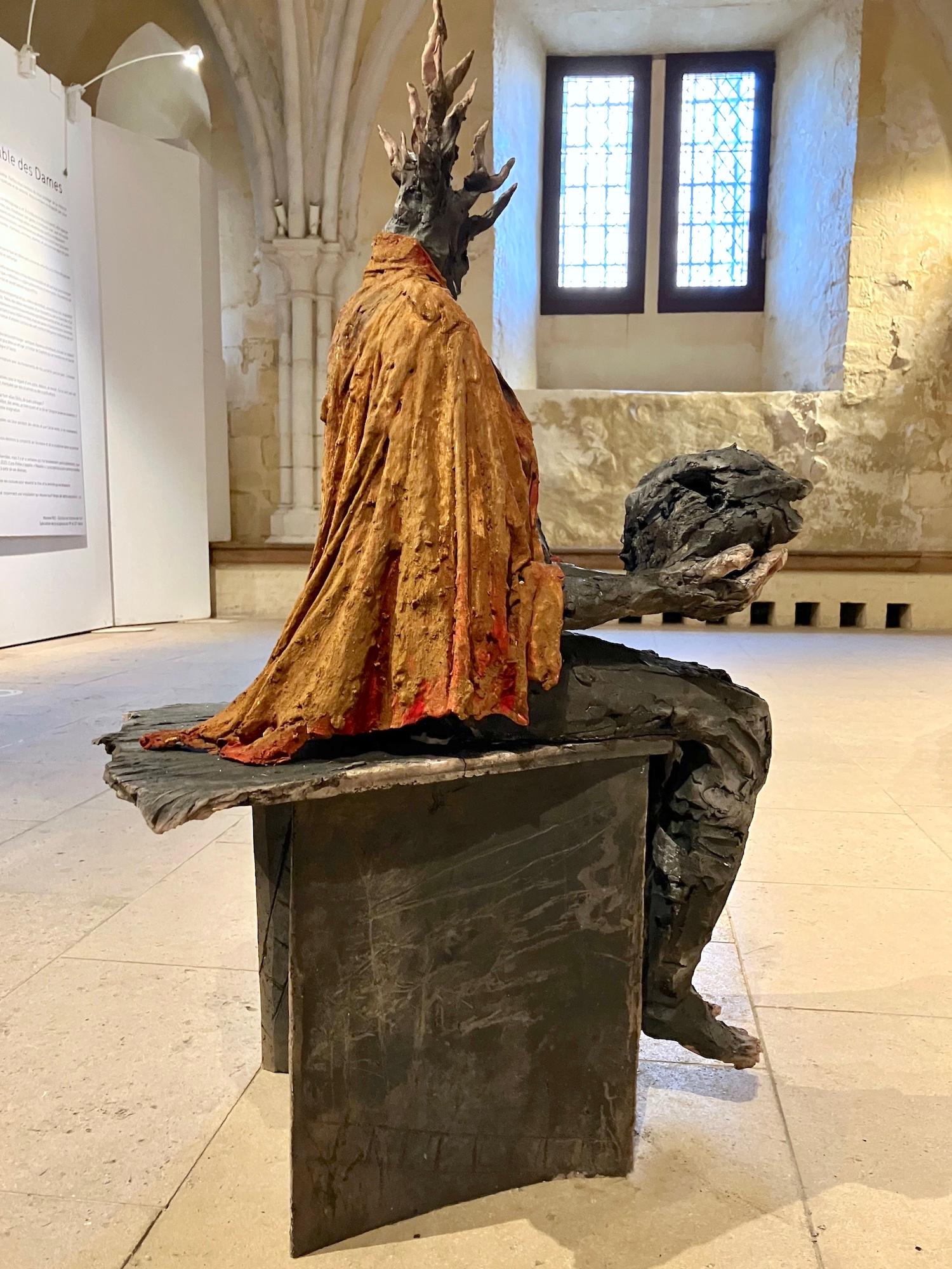 Cephalophore by Cécile Raynal - Animal smoke-fired stoneware sculpture, fable For Sale 4