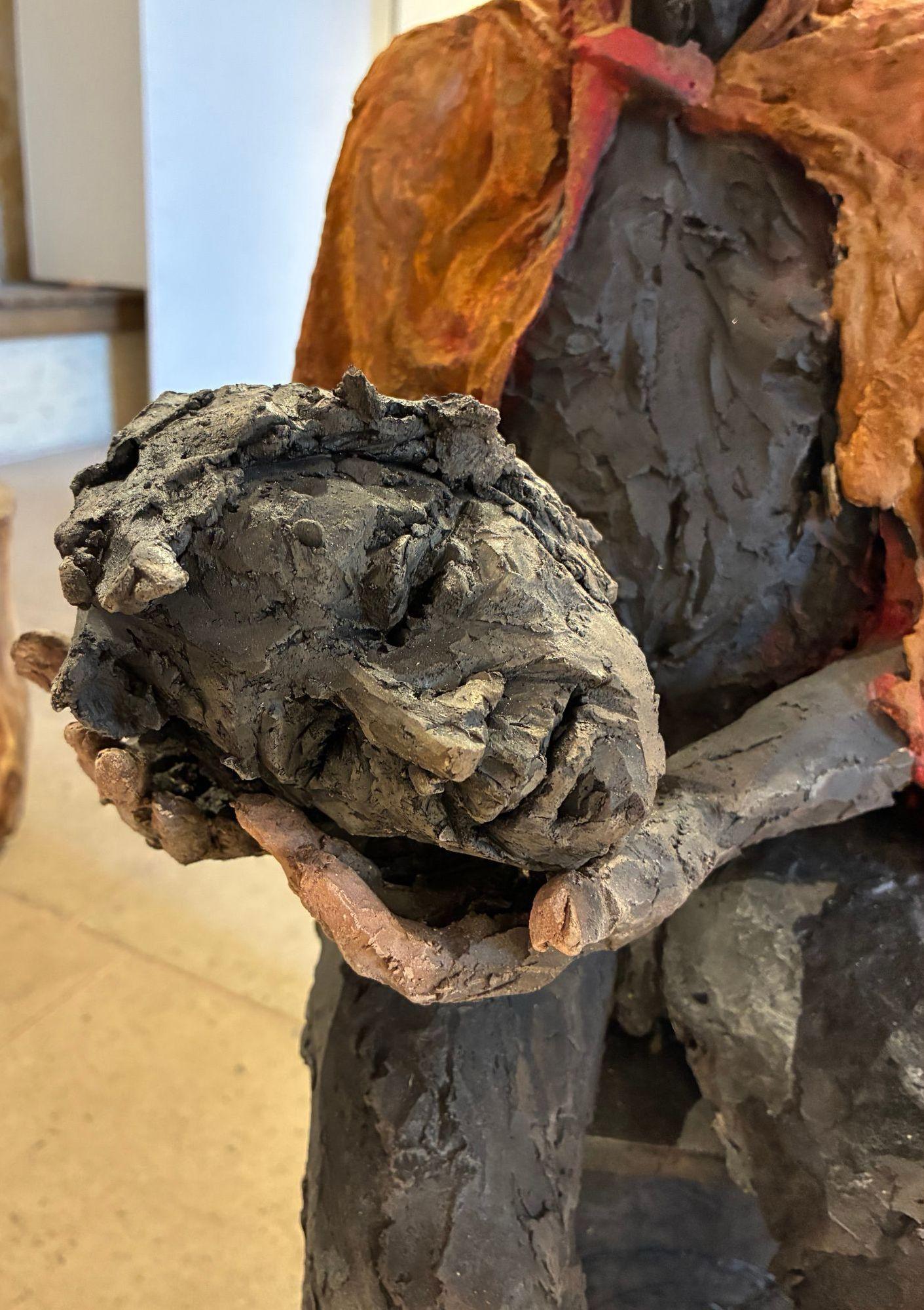 Cephalophore by Cécile Raynal - Animal smoke-fired stoneware sculpture, fable For Sale 7
