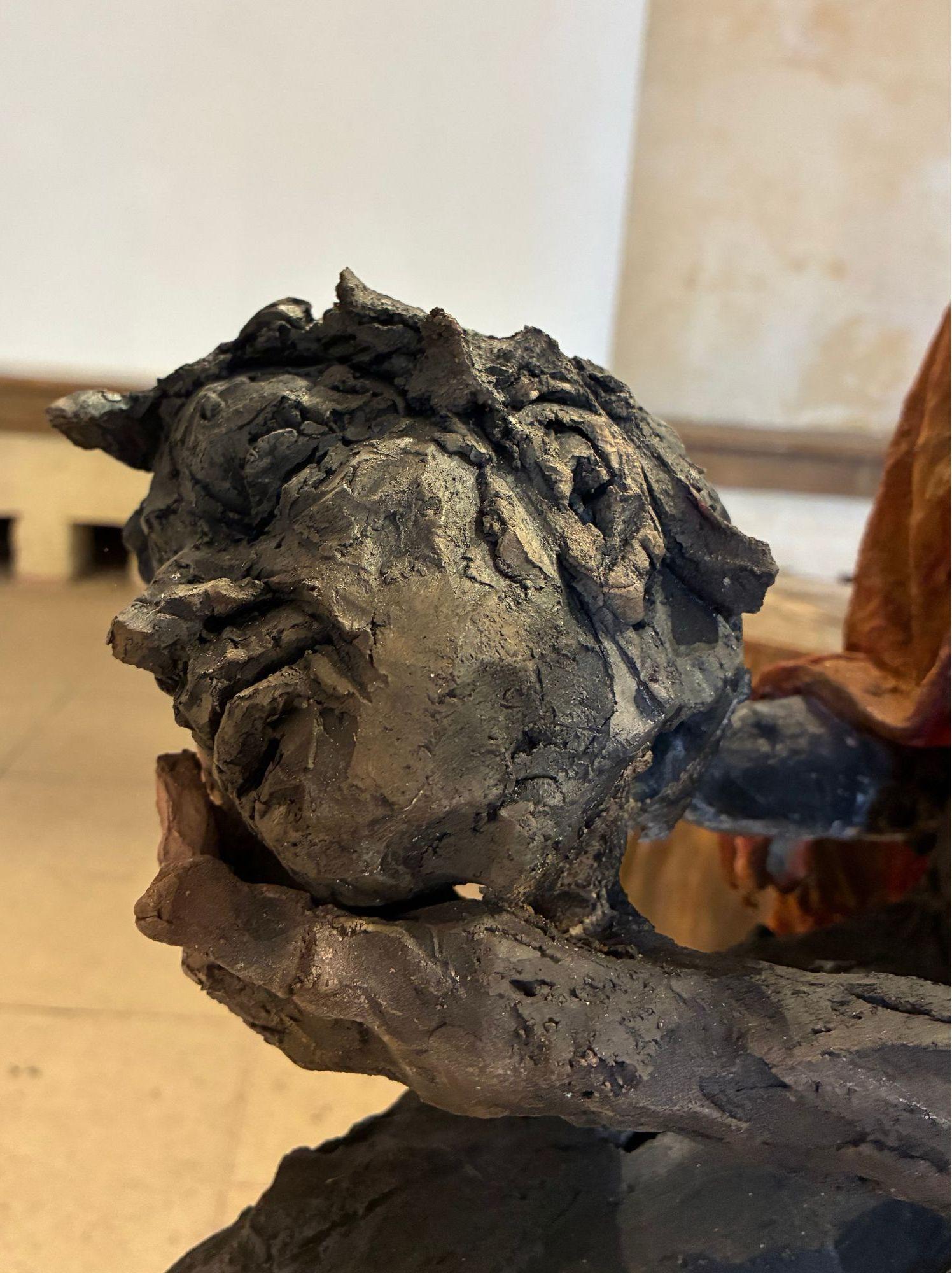 Cephalophore by Cécile Raynal - Animal smoke-fired stoneware sculpture, fable For Sale 8