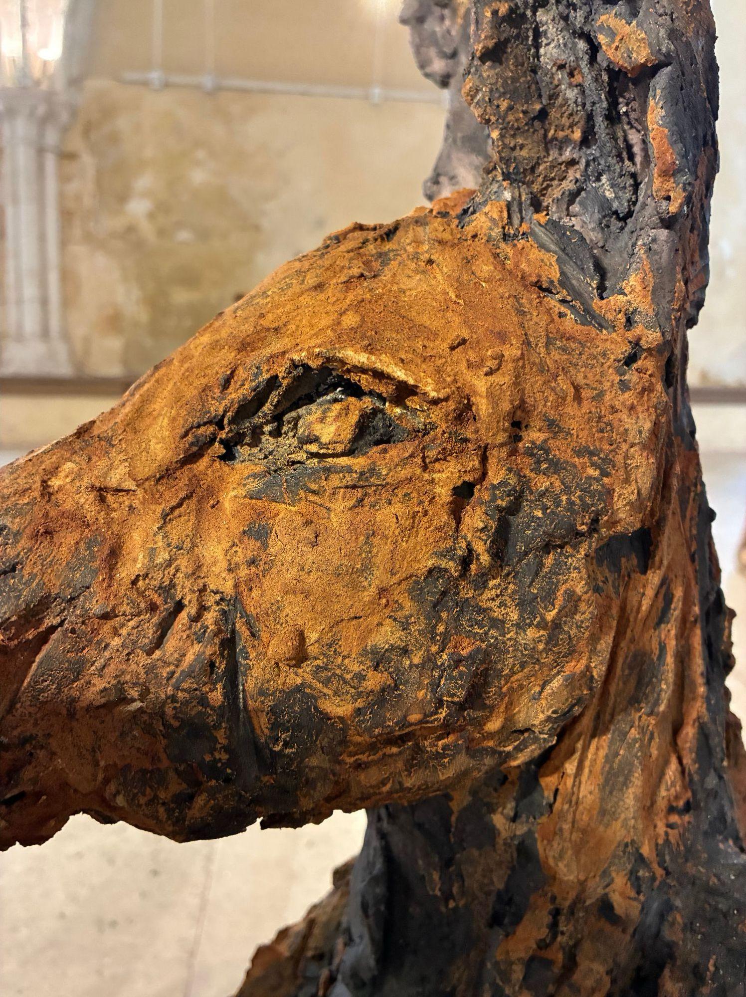 L'âne par Cécile Raynal - Sculpture animalière en grès fumé, fable, argile en vente 12