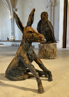 Donkey by Cécile Raynal - Animal smoke-fired stoneware sculpture, fable, clay