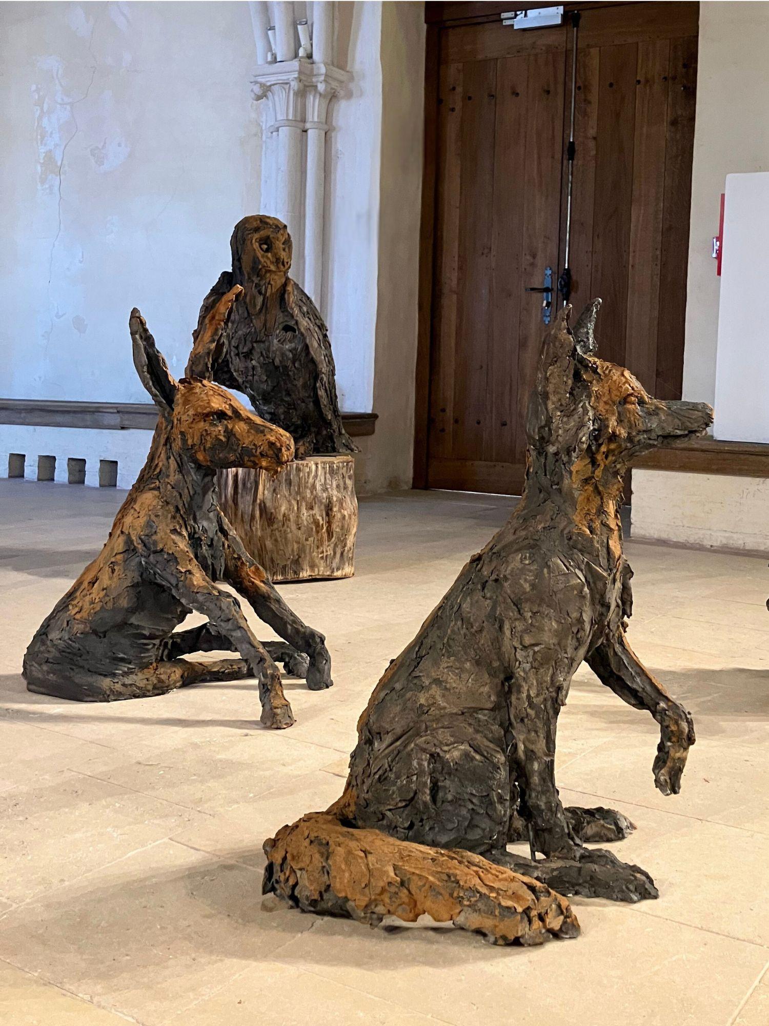 L'âne par Cécile Raynal - Sculpture animalière en grès fumé, fable, argile en vente 7