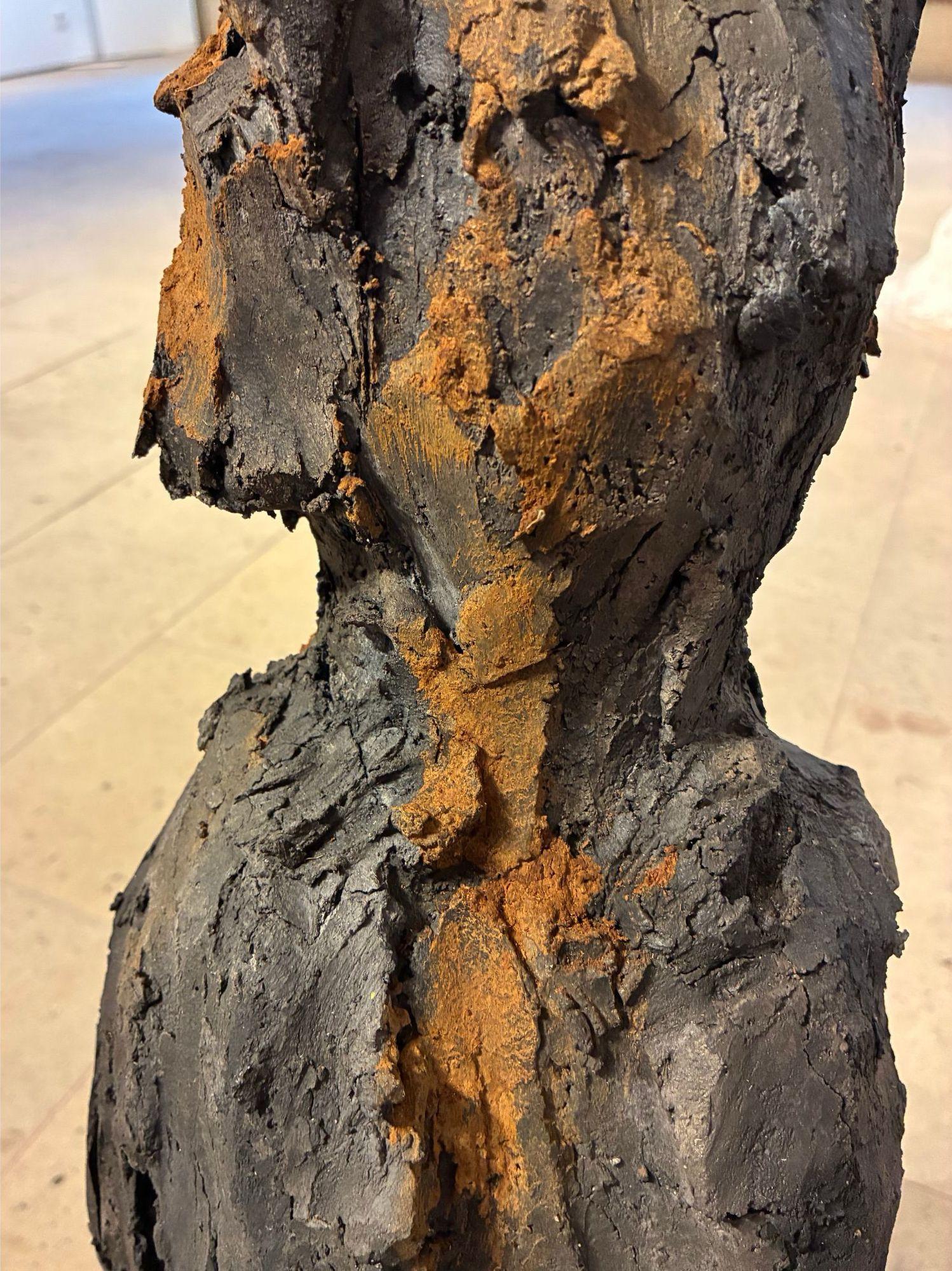 Feline by Cécile Raynal - Animal smoke-fired stoneware sculpture, fable, clay For Sale 7