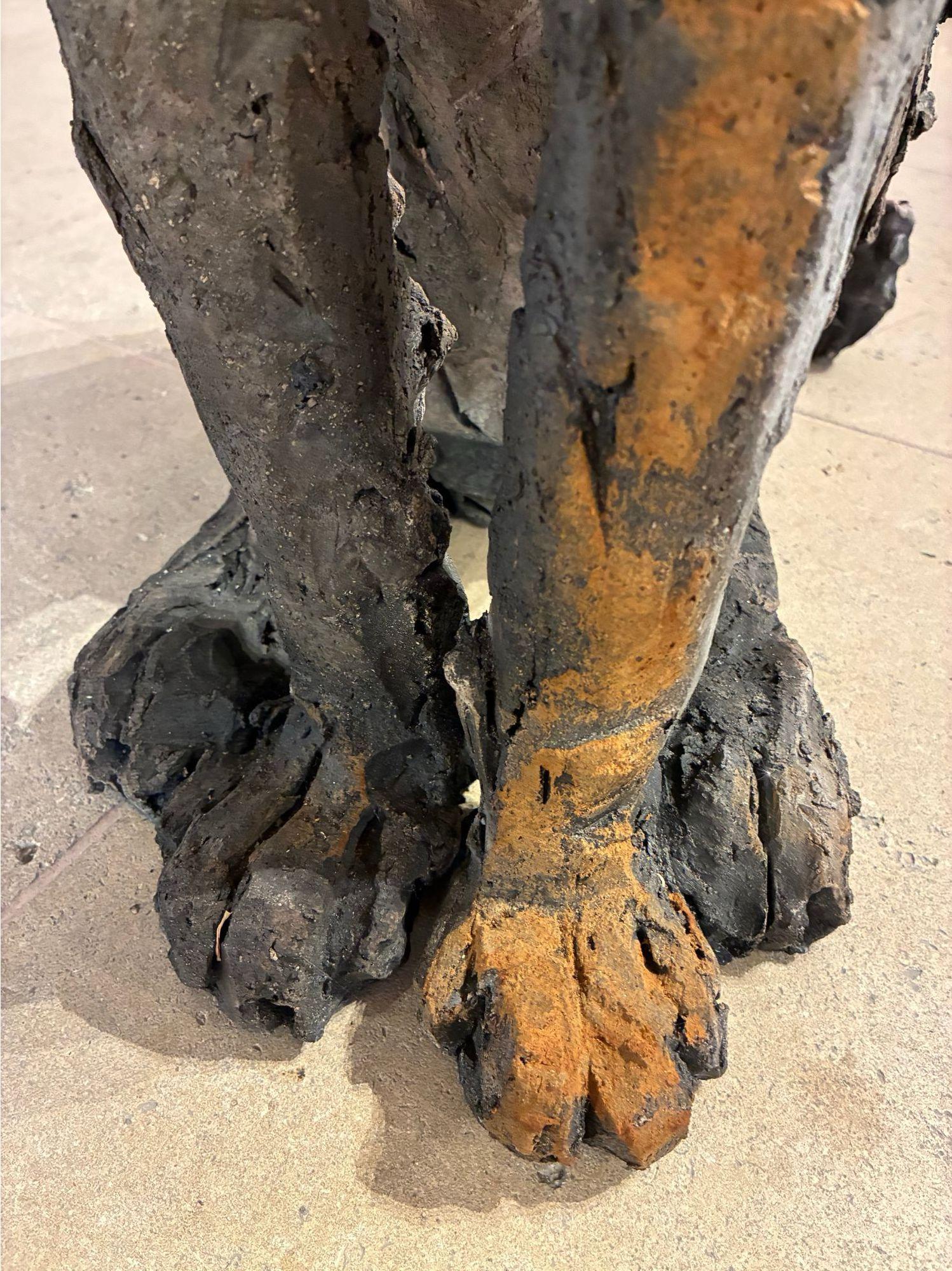 Feline by Cécile Raynal - Animal smoke-fired stoneware sculpture, fable, clay For Sale 8