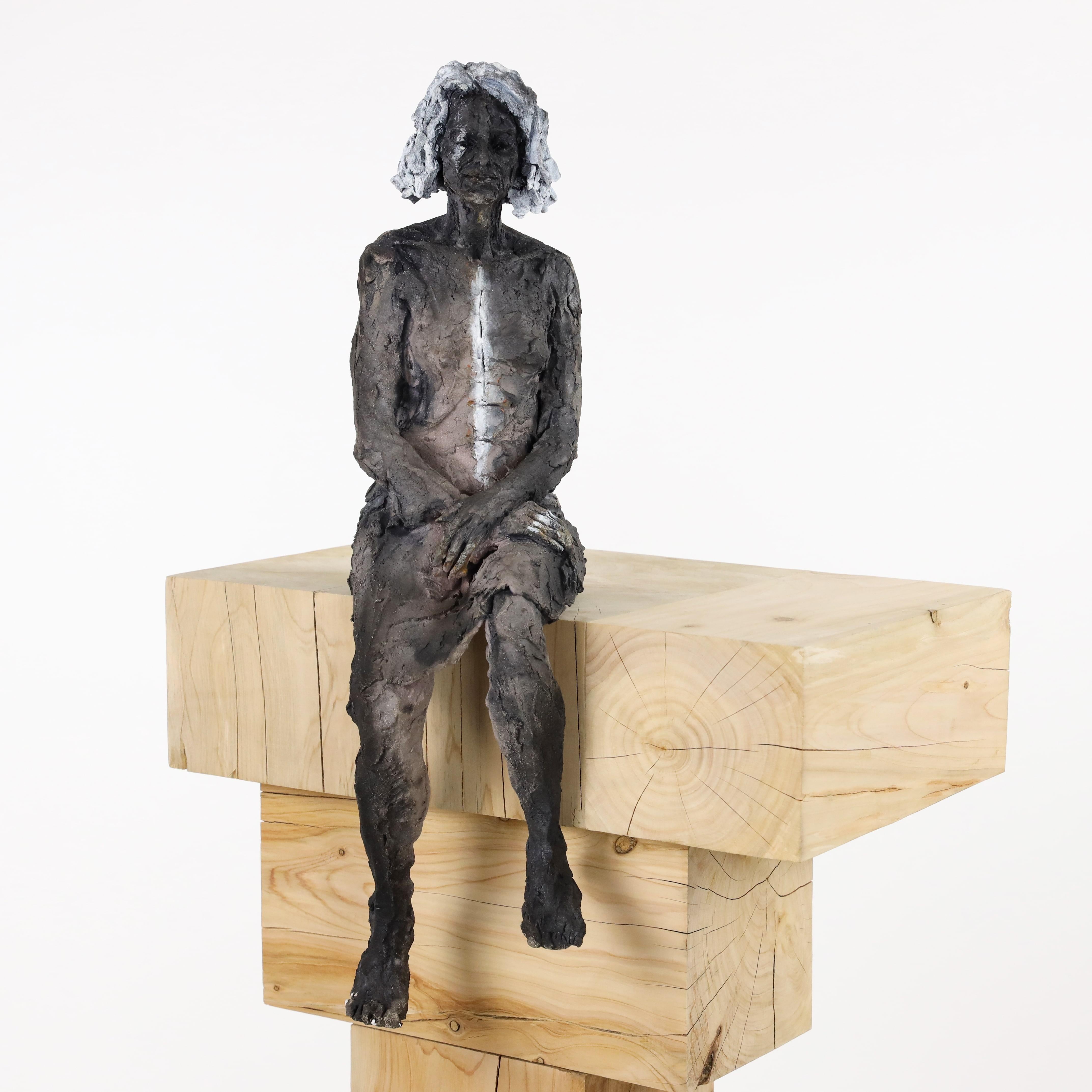 Inès by Cécile Raynal - Female portrait, stoneware sculpture, hospital staff For Sale 1