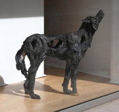 Loup-ve by Cécile Raynal - Smoke-fired stoneware sculpture, wild animal, wolf