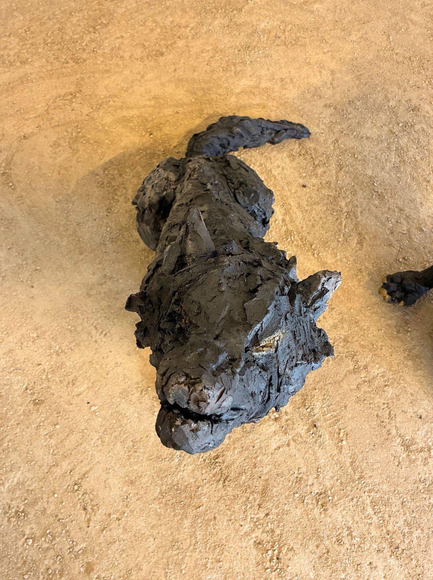Lupus de Cécile Raynal - Escultura animal de gres cocido al humo, oscura en venta 7