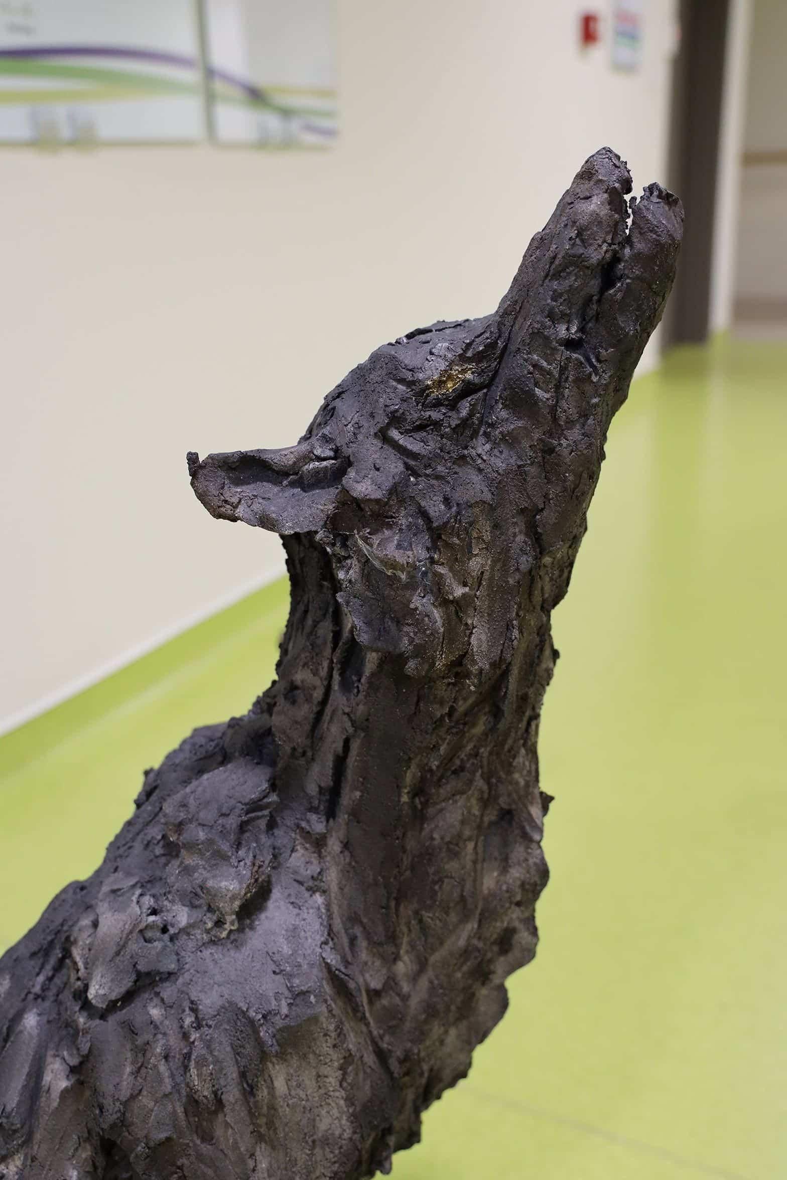 Lupus par Cécile Raynal - Sculpture animalière en grès fumé, loup en vente 5