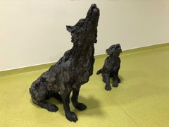 Lupus von Cécile Raynal - Tierische Skulptur aus Steinzeug, geräuchert, Wolf