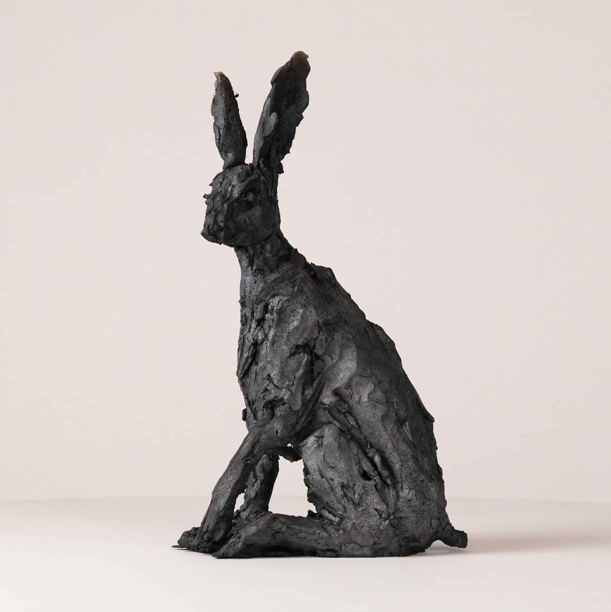 Seated hare by Cécile Raynal - Animal smoke-fired stoneware sculpture For Sale 3