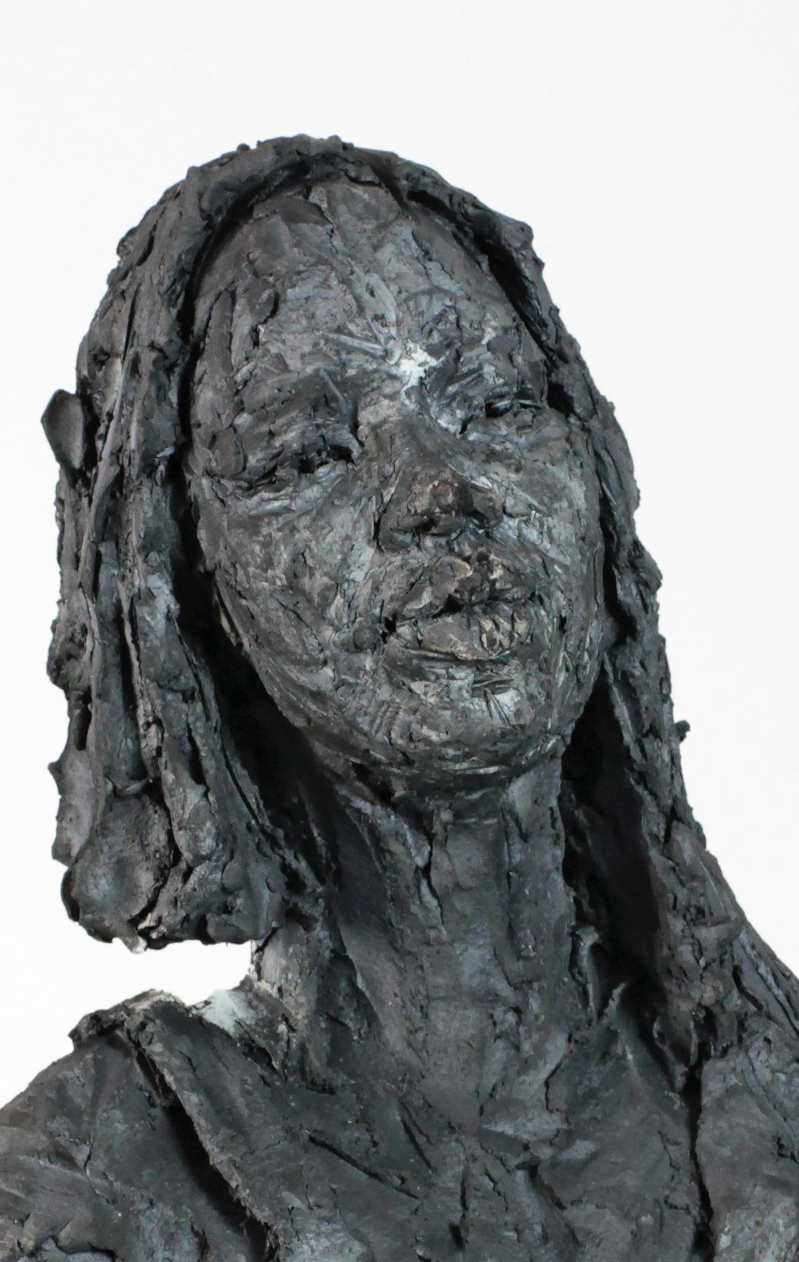 Solo (with Chloé), Female Bust, Stoneware Sculpture - Brown Figurative Sculpture by Cécile Raynal