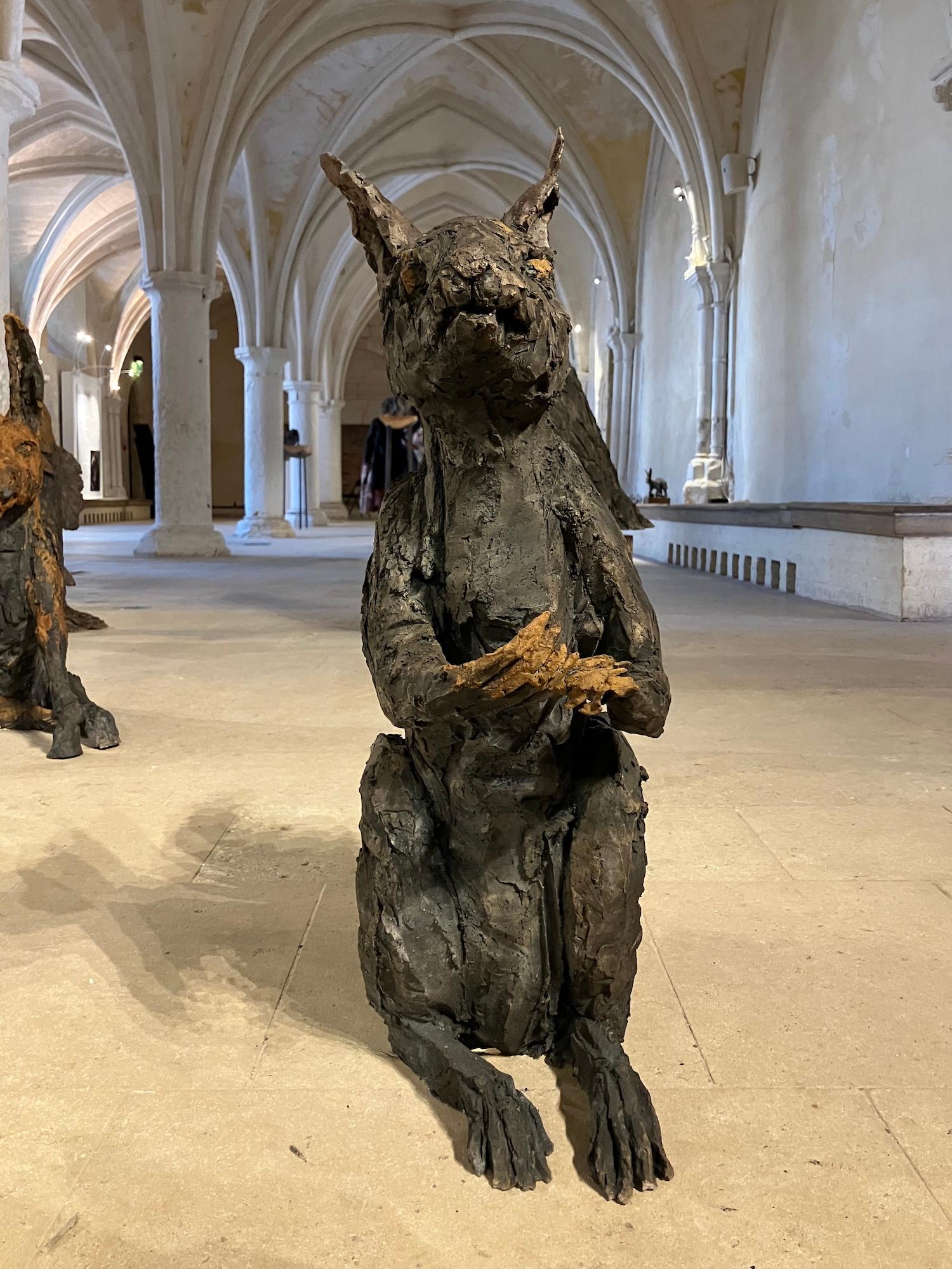 Squirrel by Cécile Raynal - Animal smoke-fired stoneware sculpture, fable, dark For Sale 4