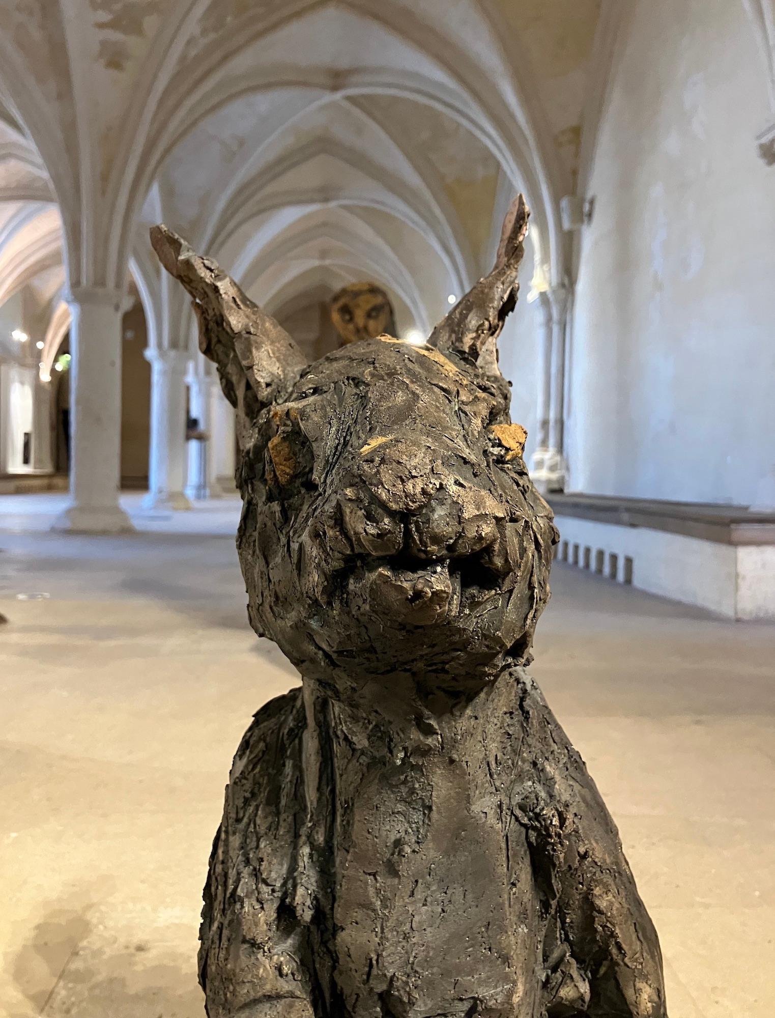 Squirrel by Cécile Raynal - Animal smoke-fired stoneware sculpture, fable, dark For Sale 5